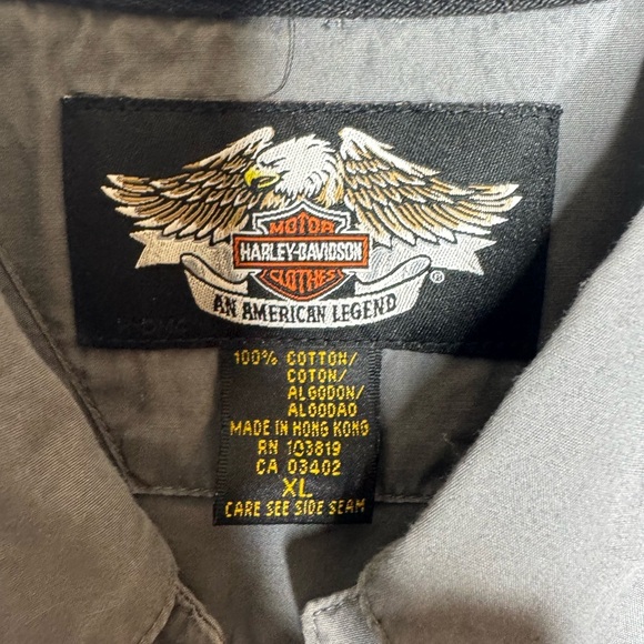 Men’s Harley Davidson Gray Button Down Short Sleeve Shirt Pistons Power Mechanic - Picture 5 of 8